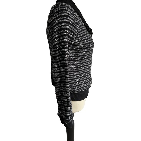 Splendid Black & White Knit Cardigan Sweater Sz Medium Womens Zip Front Long Sle - Picture 11 of 11